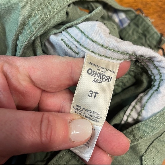Oshkosh green olive overalls plaid contrast size 3 - Picture 6 of 7